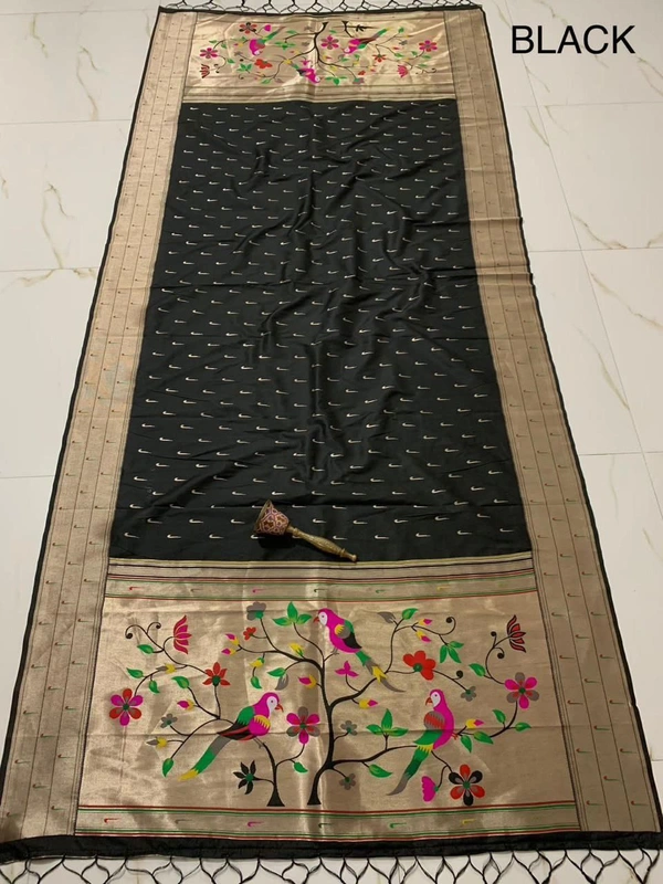 "Soft Jari Silk Hoki Dupatta with 3-Muniya Border & Hoki Butti � 2.5m Traditional Ethnic Wear" - 2.5 mt, Black