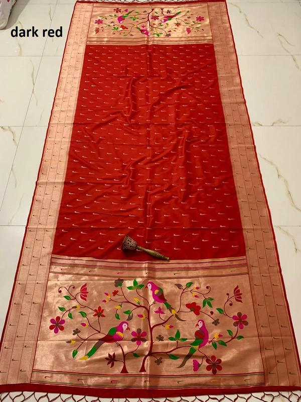 "Soft Jari Silk Hoki Dupatta with 3-Muniya Border & Hoki Butti � 2.5m Traditional Ethnic Wear" - 2.5 mt, Dark Red