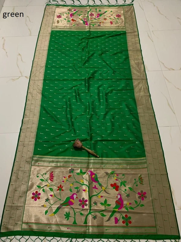 "Soft Jari Silk Hoki Dupatta with 3-Muniya Border & Hoki Butti � 2.5m Traditional Ethnic Wear" - 2.5 mt, Green