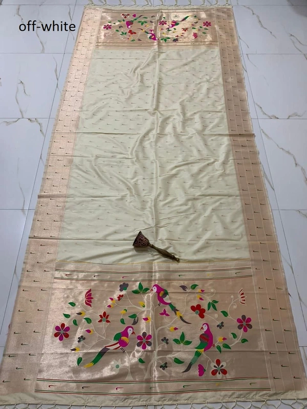 "Soft Jari Silk Hoki Dupatta with 3-Muniya Border & Hoki Butti � 2.5m Traditional Ethnic Wear" - 2.5 mt, Off White