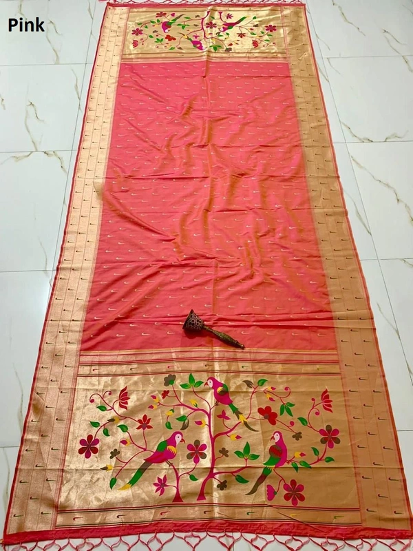 "Soft Jari Silk Hoki Dupatta with 3-Muniya Border & Hoki Butti � 2.5m Traditional Ethnic Wear" - 2.5 mt, Pink