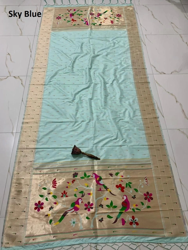 "Soft Jari Silk Hoki Dupatta with 3-Muniya Border & Hoki Butti � 2.5m Traditional Ethnic Wear" - 2.5 mt, Sky Blue