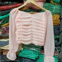 Square Neck Net Top - pink, S