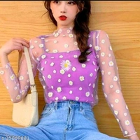 Flower Net Top - Purple, S