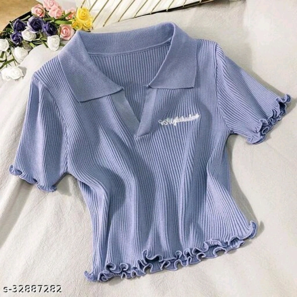 Collar Flared Top - Blue, M