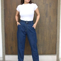 Mom Fit Jeans - Dark blue, 28