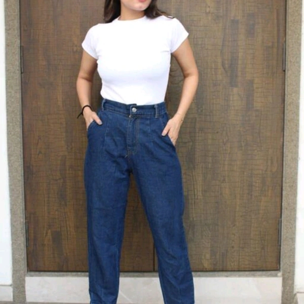Mom Fit Jeans - Dark blue, 28