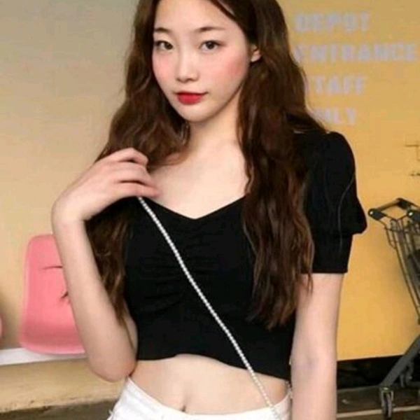 Open Neck Crop Top - Red, L