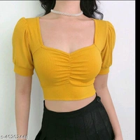Open Neck Crop Top - Red, L