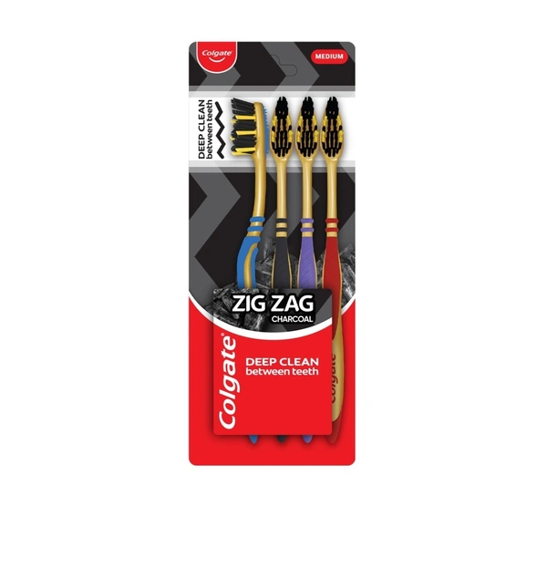 Colgate Tooth Brush Zig Zag Charcoal Medium 4 Pc