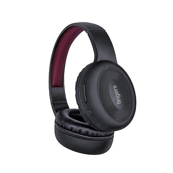 HEADPHONES- FINGERS Rock-n-Roll Lounge Wireless Headset with 10 hours playback, club-like Bass and built-in Mic [Bluetooth | FM Radio | Aux] (Rich Black + Wine)