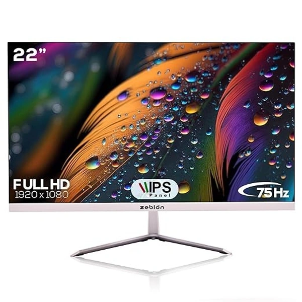SIZE- 22"- Zebion FHD Led Frameless Monitor Crista Series, IPS Panel, 1920x1080 Pixel with Max Resolution, HDMI, VGA, Wall Mountable, Fast Response Time, 3 Year Warranty (22-Inch, 75Hz)