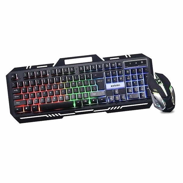 COMBO- WIRED- GAMING- Zebion Ninja Gaming Keyboard and Mouse Combo,Braided Cable,Durable Metal Body,Multimedia Keys and Gaming Mouse with 6 Buttons, Multi-Color LED Lights, High-Resolution Sensor with 3200 DPI (Black)