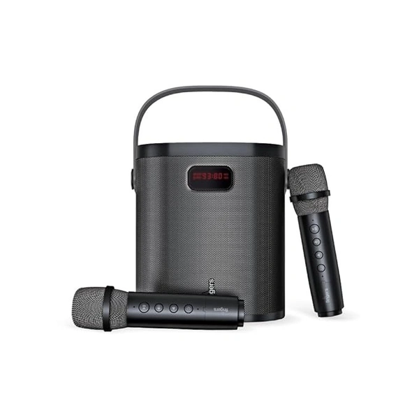 SPEAKERS- FINGERS 2Mic-GrooveBox Portable Speaker with 2 Wireless Mics (6.5 -Hour Playback, 20 W Intense Bass, Recording Feature, Bluetooth® | USB | MicroSD | FM Radio | AUX) – Rich Black