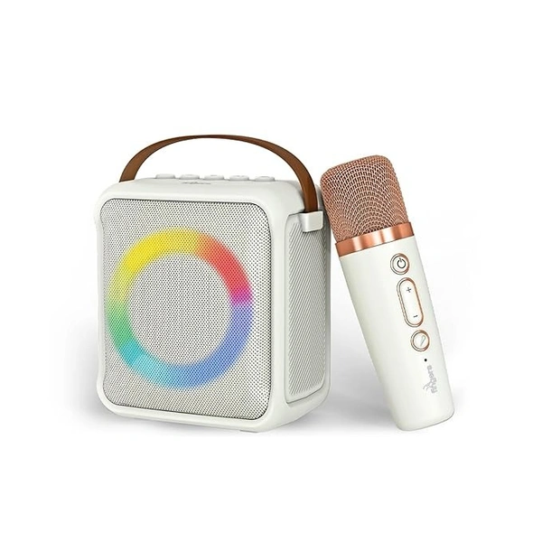 SPEAKERS- FINGERS SoloKaraoke Portable Speaker with Wireless Mic (Intelligent DSP Chip for Optimized Sound, 4-hour Playback, Bluetooth® | USB | MicroSD | AUX | FM Radio) - Ivory