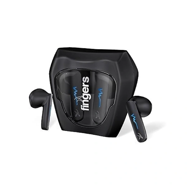 EARBUDS- FINGERS Tuxedo TWS Earbuds with 32-Hour Playtime, Fast Charging, 13mm Neodymium Drivers, Surround Noise Cancellation (SNC Technology) Built-in Mic, IPX4 Sweat Resistant, Voice Assistant (Luxe Black)