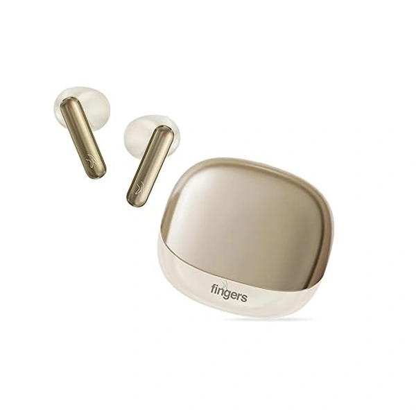EARBUDS- FINGERS Hi-Class TWS Earbuds - Classy | High-Class Sound, 24 Hours Playtime, Surround Noise Cancellation, Dual Language Voice Prompts, Intuitive Touch Controls (Champagne + Ivory White)