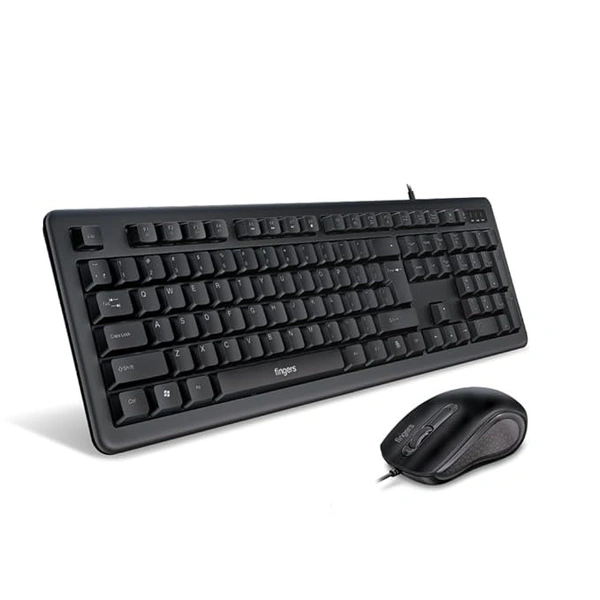 COMBO- WIRED- FINGERS FusionCombo Wired USB Keyboard and Mouse Set (Instant Access with 14 Quick Soft Touch Keys & Rupee Key)