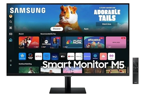 SKU-0557/ SIZE- 27" -Samsung 27" (68.6cm) M5 Smart Monitor with Smart TV Experience|FHD 1920 x 1080|Bezeless|OTT Apps|IoT Hub|Office 365|Workout Tracker|Speakers|Remote|Wi-Fi|Bluetooth|LS27DM500EWXXL|Black
