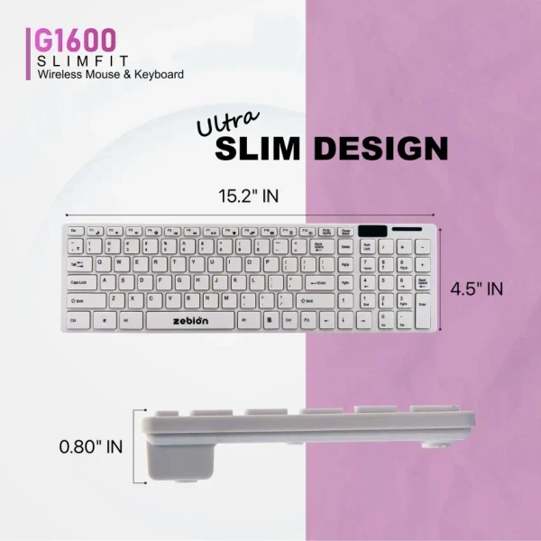 COMBO- WIRELESS- ZEBION G1600 Wireless Keyboard Mouse Combo with Nano Receiver, Slim,Elegant and Ergonomic chiclet Design, Tested with Over 15 Million keystrokes and clicks,1000 DPI,Durable Body (Black)