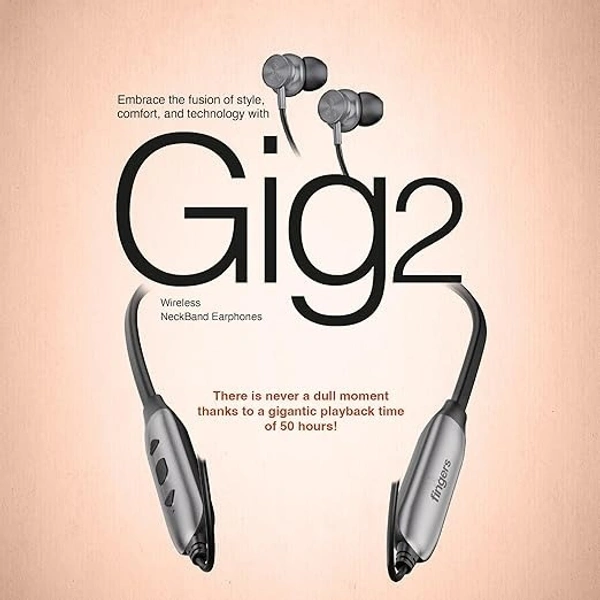NECKBANDS- FINGERS Gig2 Wireless in-Ear Bluetooth Neckband Earphones with 50-hour Playtime, Built-in Mic with Surround Noise Cancellation SNC™ Technology, Dual Pairing, Made in India (Rich Grey)
