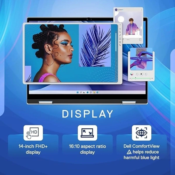 CORE I3- 13TH GEN- Dell Inspiron 7430 2in1 Laptop, Intel Core i3-1315U Proc, 8GB, 512GB SSD, 14.0" (35.56cm) FHD+ Touch, Active Pen, Win 11 + MSO'21, 15 Months McAfee, Backlit KB + FPR, Silver, 1.58kg - 