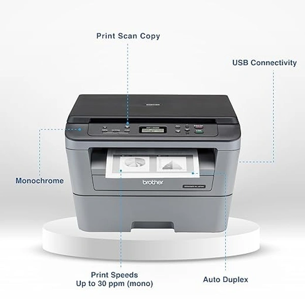 LASERJET- Brother DCP-L2520D Automatic Duplex Laser Printer with 30 Pages Per Minute Print Speed, Multifunction (Print Scan Copy), 2 in 1 (ID) Copy Button, LCD Display, 32 MB Memory, 250 Sheet Paper Tray, USB