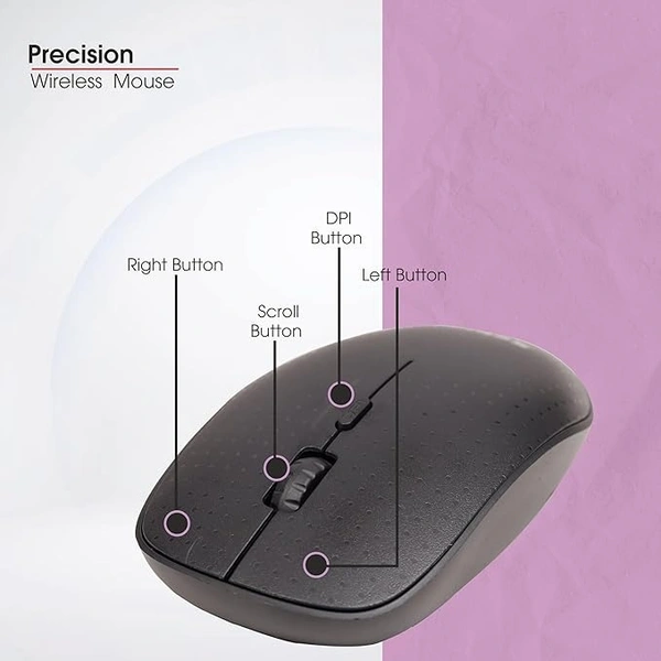 MOUSE- WIRELESS- Zebion Precision 4G Wireless Mouse, USB Nano Receiver, Adjustable DPI 800/1000/1600, Automatic Sleep State, Transmission rang Upto 10M, Required for 2 AAA Batteries, Silent Switch, Black Color