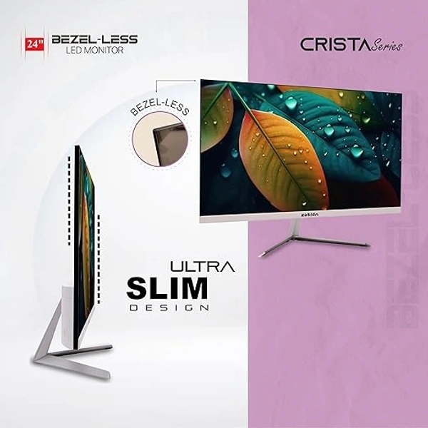 SIZE- 24"- Zebion FHD Led Frameless Monitor Crista Series, IPS Panel, 1920x1080 Pixel with Max Resolution, HDMI, VGA, Wall Mountable, Fast Response Time, 3 Year Warranty (24, 75Hz)