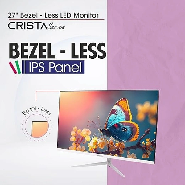 SIZE- 27"- Zebion FHD Led Frameless Monitor Crista Series, IPS Panel, in-Built Speaker, 1920x1080 Pixel with Max Resolution, HDMI, VGA, Wall Mountable, Fast Response Time, 3 Year Warranty (27-inch, 75Hz)