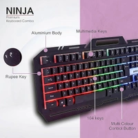 COMBO- WIRED- GAMING- Zebion Ninja Gaming Keyboard and Mouse Combo,Braided Cable,Durable Metal Body,Multimedia Keys and Gaming Mouse with 6 Buttons, Multi-Color LED Lights, High-Resolution Sensor with 3200 DPI (Black)