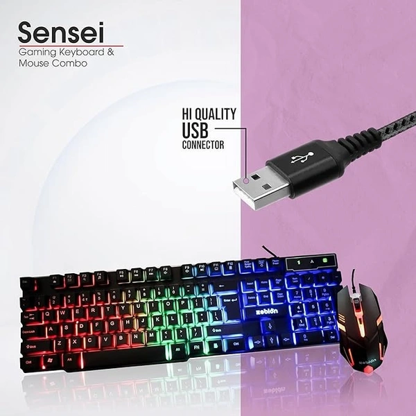 COMBO- WIRED- GAMING- ZEBION Sensei Wired Gaming Keyboard Mouse Combo with RGB Lights, The Backlit Keys are Bright and Sharp, Adjustable DPI with Color Changing RGB Light, Durable Body, 1 Year Warranty