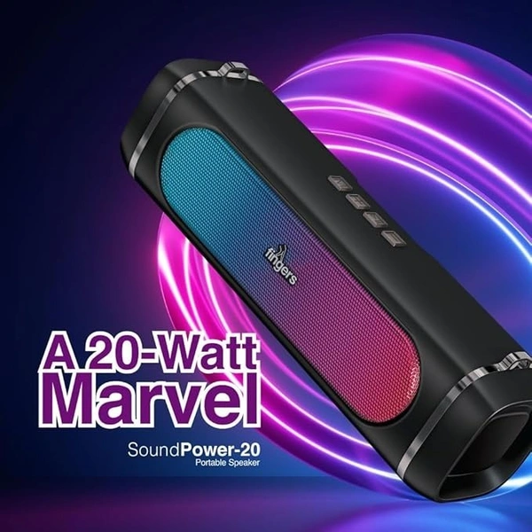 SPEAKERS- FINGERS SoundPower-20 Bluetooth Portable Speaker with Powerful 20 W Deep Bass, Mesmerizing RGB lights, 9-hour Playtime, Free Carry Strap, Built-in Mic (Black)