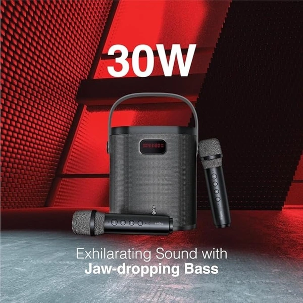 SPEAKERS- FINGERS 2Mic-GrooveBox Portable Speaker with 2 Wireless Mics (6.5 -Hour Playback, 20 W Intense Bass, Recording Feature, Bluetooth® | USB | MicroSD | FM Radio | AUX) – Rich Black