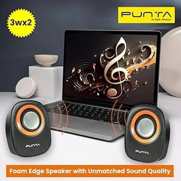 SPEAKERS- PUNTA USB 2.0 Pearl Multimedia Speaker with Sound and Volume Control Cable for Pc Laptop Desktop and Mobile Phones