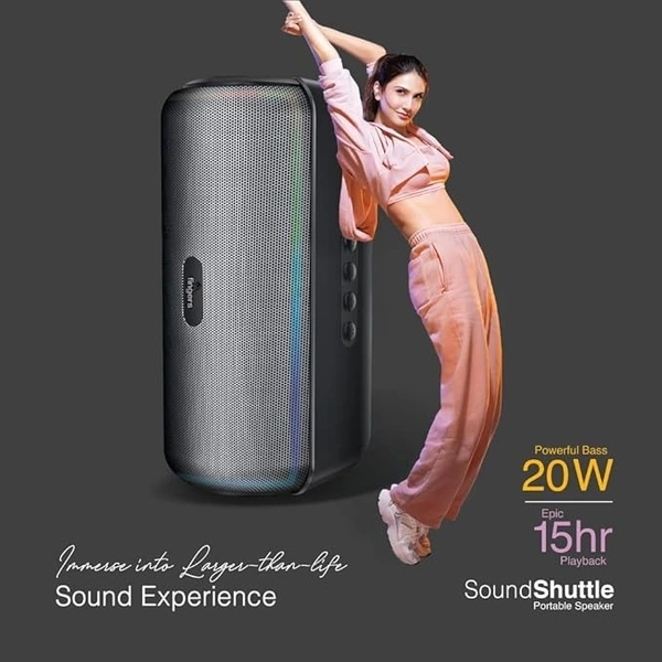 SPEAKERS- FINGERS SoundShuttle Bluetooth Portable Speaker (20 Watts, 15-hour Playtime with TWS enabled feature, RGB lights, Bluetooth, FM Radio, AUX, Micro SD, USB, Built-in Mic) – Rich Black