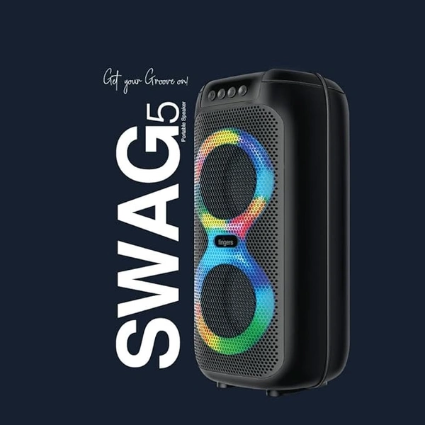 SPEAKERS- FINGERS Swag5 Bluetooth Portable Speaker (with RGB lights, 10 W Deep Bass, FM, USB, MicroSD, AUX, Mic in (6.35 mm), Multi-point Technology, Provisional Slot for Wired/Wireless Mic)