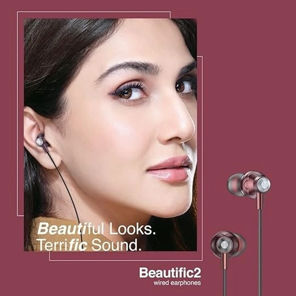 EARSET- FINGERS Beautific2 Wired in-ear Earphones with built-in Mic, 10 mm Neodymium driver, 3.5 mm L-pin connector (Burgundy)