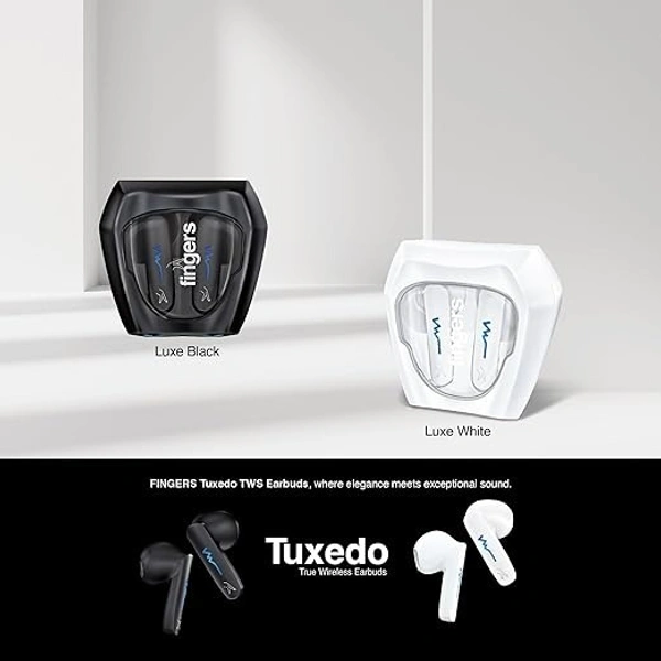 EARBUDS- FINGERS Tuxedo TWS Earbuds with 32-Hour Playtime, Fast Charging, 13mm Neodymium Drivers, Surround Noise Cancellation (SNC Technology) Built-in Mic, IPX4 Sweat Resistant, Voice Assistant (Luxe Black)