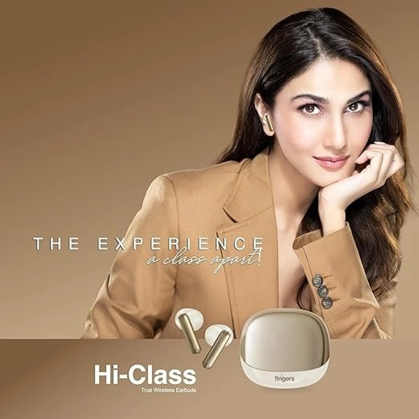 EARBUDS- FINGERS Hi-Class TWS Earbuds - Classy | High-Class Sound, 24 Hours Playtime, Surround Noise Cancellation, Dual Language Voice Prompts, Intuitive Touch Controls (Champagne + Ivory White)