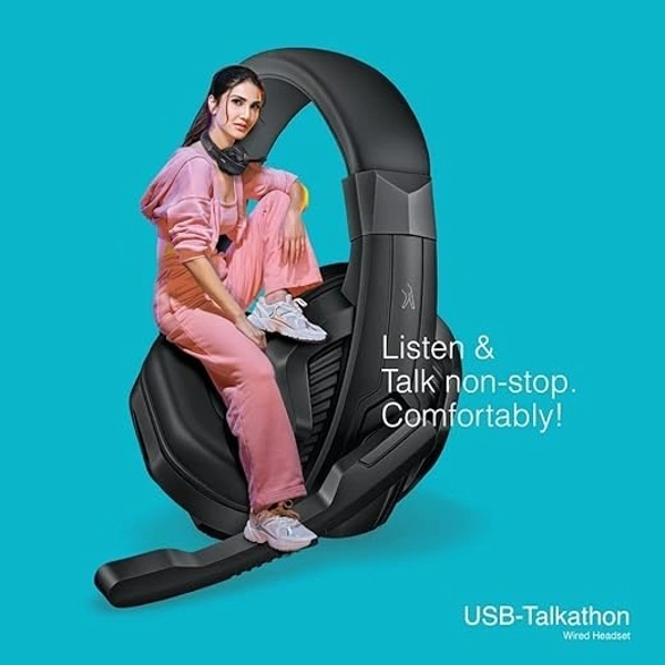 HEADPHONES- FINGERS USB-Talkathon On-Ear Wired Headphones with Mic (Big 40 mm Driver | Adjustable Mic | in-line Volume controller) - Black