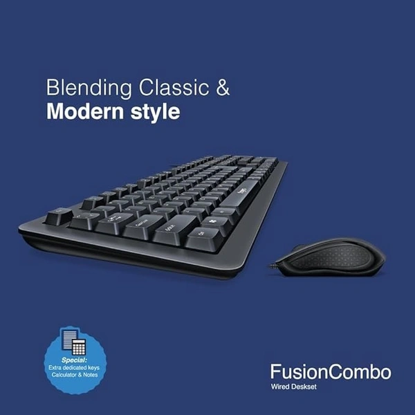 COMBO- WIRED- FINGERS FusionCombo Wired USB Keyboard and Mouse Set (Instant Access with 14 Quick Soft Touch Keys & Rupee Key)
