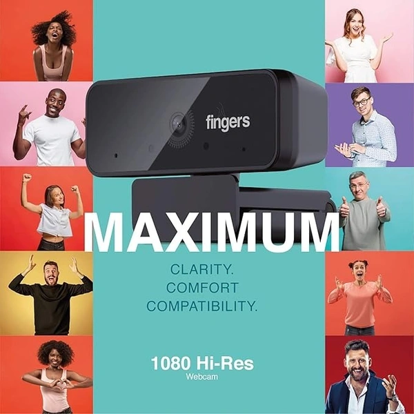 CAMERA- USB - FINGERS 1080 Hi-Res Webcam with 1080p wide angle lens and built-in Mic for PC Desktops and Laptops - HD Video Calling & Recording with up to 1920 x 1080 pixels