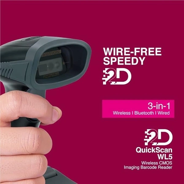 BARCODE SCANNER- WIRELESS- FINGERS 2D-QuickScan WL5 Wireless Barcode Scanner (2D Technology, 3-in-1: Bluetooth | Wireless with 2.4 GHz USB Receiver | Wired with Type-C Cable)