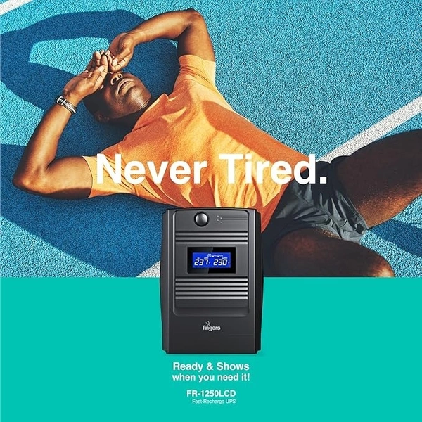 UPS- ADVANCED- FINGERS FR-1250LCD Line Interactive UPS (High power capacity 1200 VA / 720 W, 33% Faster recharge, Multi-function real-time LCD Display)