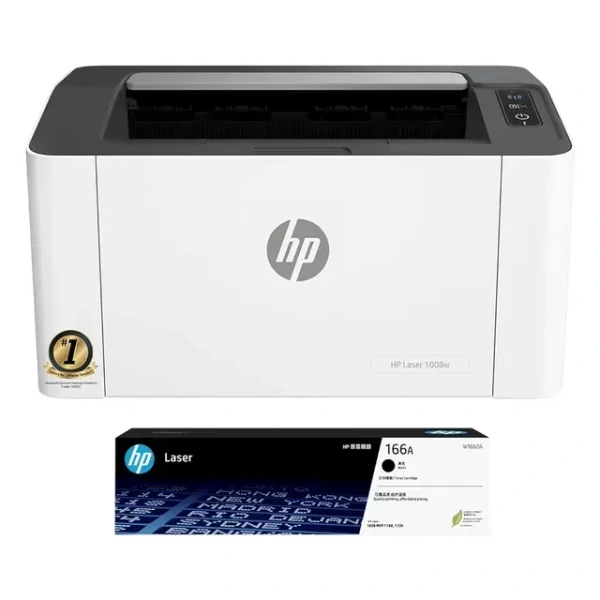 SKU-0499/ HP Laser 1008W Printer, WiFi Print Option/ Single Function, Print, Hi-Speed USB 2.0, Up to 21 ppm, 150-sheet Input Tray, 100-sheet Output Tray, 10,000-page Duty Cycle, 1-Year Warranty, Black and White, 714Z8A