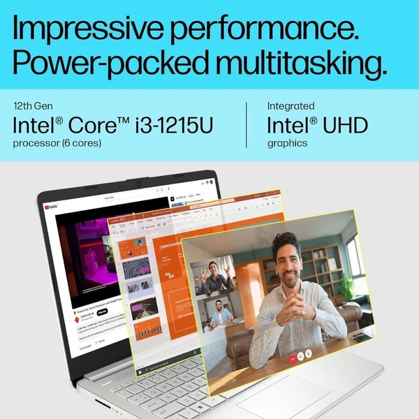 CORE I3- 12TH GEN- HP 15S-  FQ5326TU Intel Core i3-1215U,15.6 inch(39.6 cm),FHD,Anti-Glare,8 GB DDR4,512 GB SSD,Windows 11,MSO,Dual Speakers,1.69 kg,Natural Silver,