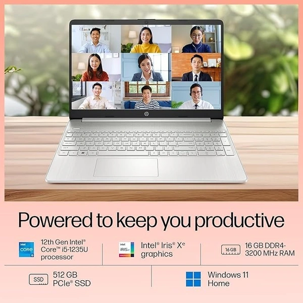 CORE I5- 12TH GEN- HP Laptop 15s, 12th Gen Intel Core i5-1235U, 15.6-inch (39.6 cm), FHD, 16GB DDR4, 512GB SSD, Intel Iris Xe Graphics, Backlit KB,MSO,Thin & Light, Dual Speakers (Win 11, Silver, 1.69 kg), fq5330TU