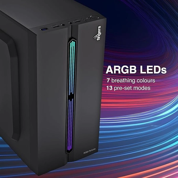 CABINET- RGB- FINGERS RGB-Fortuna Micro-ATX PC Cabinet (with ARGB Lights, 1 x USB 3.0 + 2 x USB 2.0 + HD Audio + Mic in port, BIS Certified SMPS Included)