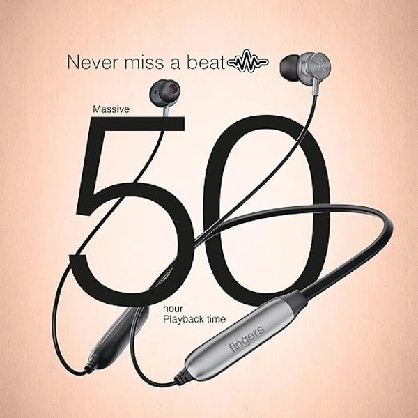 NECKBANDS- FINGERS Gig2 Wireless in-Ear Bluetooth Neckband Earphones with 50-hour Playtime, Built-in Mic with Surround Noise Cancellation SNC™ Technology, Dual Pairing, Made in India (Rich Grey)